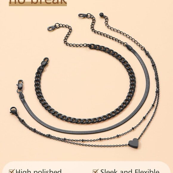 Stainless Steel Anklet Set 2-3PCS Beach Jewelry Layered Charm Waterproof - Picture 4 of 9